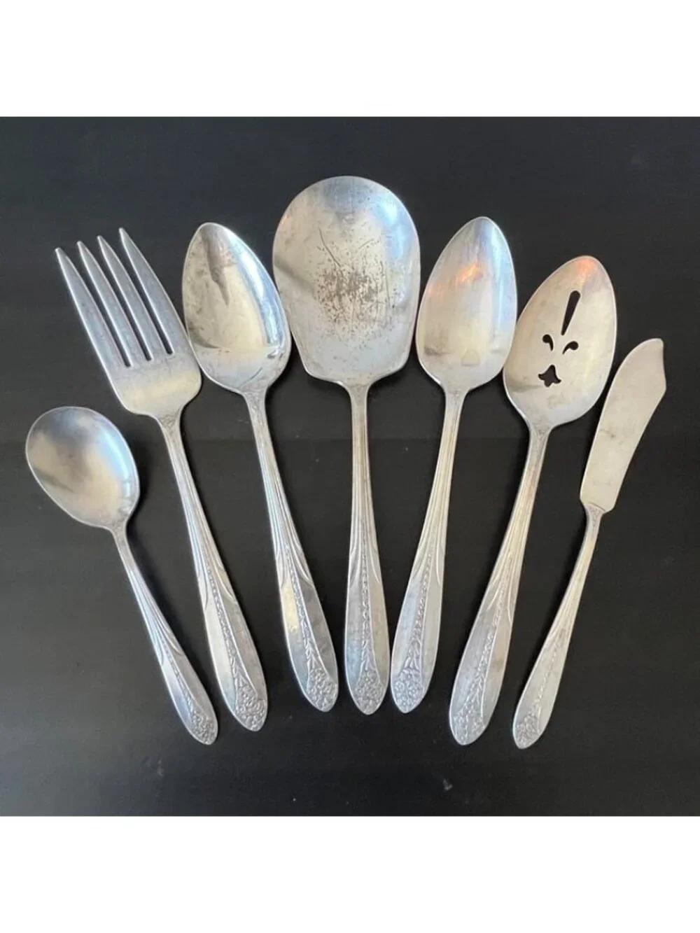 National Silver PRINCESS ROYAL Serving Spoons Fork Butter Knife Vtg Silverplate